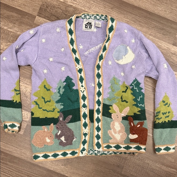 Storybook Knits Sweaters - Storybook Med Handknit Purple Bunny Cardigan